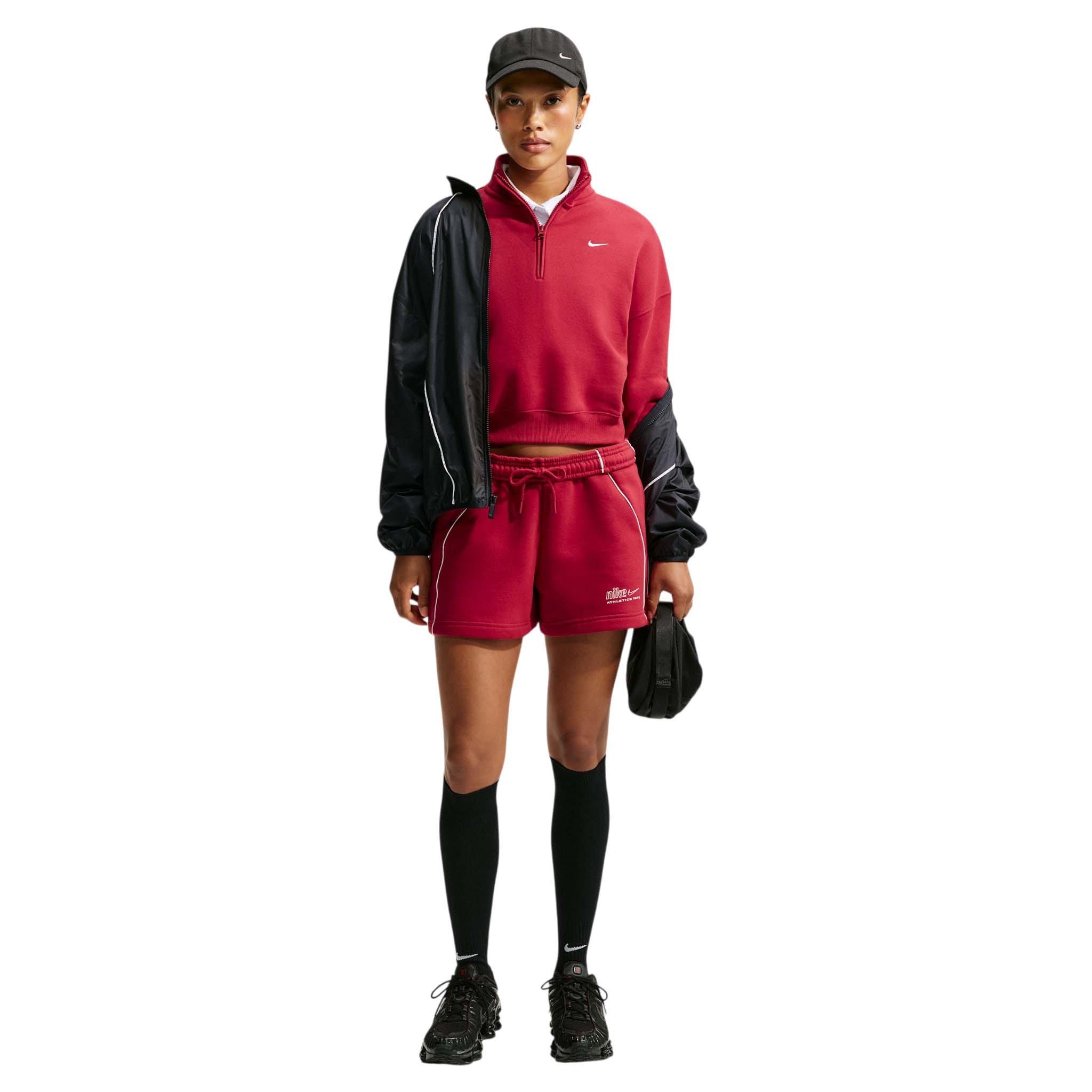 Nike Women's Studio Fleece Medium Weight Oversized 1/4 Zip Cropped Sweatshirt - Red - RED